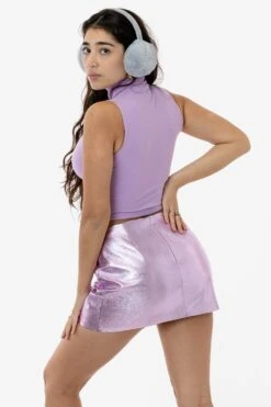 RLH739 - Metallic Leather Mini Skort -Tops Zone PINK 7 s