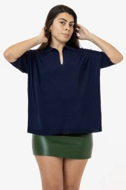 RFK371 - Viscose Nylon Oversized Knit Polo 13 RFK371 - Viscose Nylon Oversized Knit Polo -Tops Zone POLO 8
