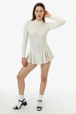 PON410 - Ponte Long Sleeve Mockneck Skirted Leotard -Tops Zone PON410 RACHEL IVORY f2 1
