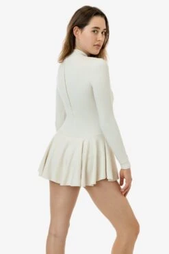 PON410 - Ponte Long Sleeve Mockneck Skirted Leotard -Tops Zone PON410 RACHEL IVORY1 1