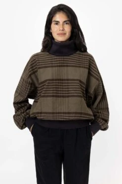 RCF01 - Flannel Turtleneck Sweater With Heavy Cotton Rib -Tops Zone RCF01 OLIVECHOCOLATE HALF