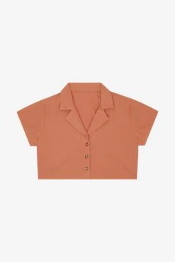 RCP315GD - Boxy Cropped Camp Collar Shirt -Tops Zone RCP315GD TERRACOTA