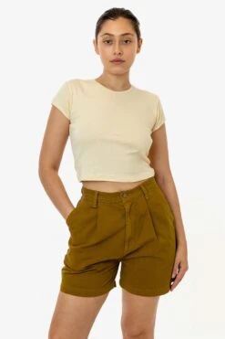 RCT372 - Cotton Twill Pleated Short -Tops Zone RCT372 brass 2