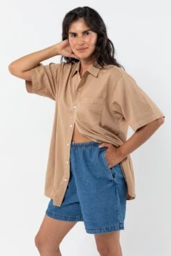 RCT419GD - Cotton Twill Casual Button Up Shirt -Tops Zone RCT419GD Khaki1