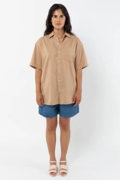 RCT419GD - Cotton Twill Casual Button Up Shirt -Tops Zone RCT419GD Khaki2