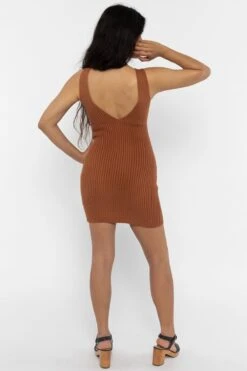 RFK226 - Ultra Heavy Knit Ribbed V Neck Dress -Tops Zone RFK226Camel 03 2b3a4807 d2ec 411c b2b9 5d90b0418342