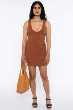 RFK226 - Ultra Heavy Knit Ribbed V Neck Dress -Tops Zone RFK226Camel 04 2076e578 ab45 4ca2 bca7 bdbc407eee51