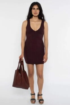 RFK226 - Ultra Heavy Knit Ribbed V Neck Dress -Tops Zone RFK226DarkBrown 03 b2342f65 bf58 49fd a2b2 a2531fc28604