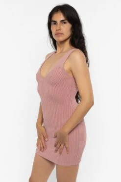 RFK226 - Ultra Heavy Knit Ribbed V Neck Dress -Tops Zone RFK226Mauve 02 a59f613e e62e 4e36 92e6 977393487567