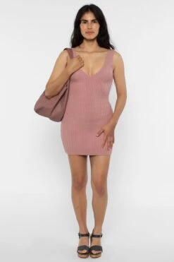 RFK226 - Ultra Heavy Knit Ribbed V Neck Dress -Tops Zone RFK226Mauve 03 5c3e6ae6 e5b3 4299 a0b1 cf07793b51f7