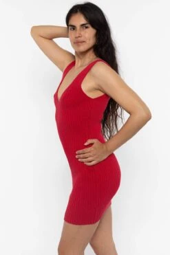 RFK226 - Ultra Heavy Knit Ribbed V Neck Dress -Tops Zone RFK226Rouge 04 53f081fe 6f0a 4391 a4cf 35780650c6f8