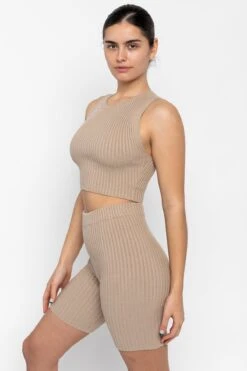 RFK52 - Ultra Heavy Knit Ribbed Bike Shorts -Tops Zone RFK52Greige2