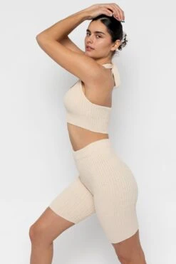 RFK52 - Ultra Heavy Knit Ribbed Bike Shorts -Tops Zone RFK52 Creme1