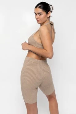RFK52 - Ultra Heavy Knit Ribbed Bike Shorts -Tops Zone RFK52 Greige2