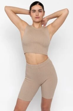 RFK52 - Ultra Heavy Knit Ribbed Bike Shorts -Tops Zone RFK52 Greige3