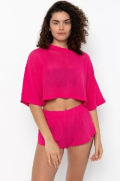 RIN331GD - Cotton Fishnet Garment Dye Crop Top 16 RIN331GD - Cotton Fishnet Garment Dye Crop Top -Tops Zone RIN331GD FUSCHIA