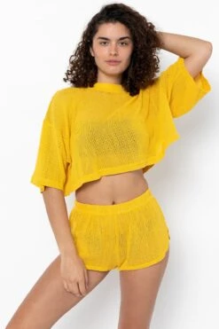 RIN331GD - Cotton Fishnet Garment Dye Crop Top 20 RIN331GD - Cotton Fishnet Garment Dye Crop Top -Tops Zone RIN331GD SpectraYellow