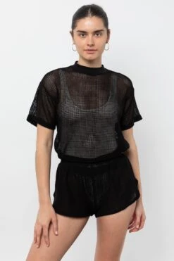 RIN401GD - Cotton Mock Neck Fishnet Garment Dye T-Shirt -Tops Zone RIN401GD Black3