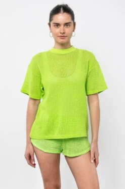 RIN401GD - Cotton Mock Neck Fishnet Garment Dye T-Shirt -Tops Zone RIN401GD Citron1