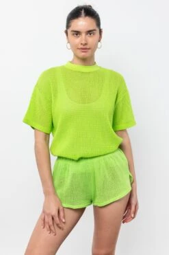 RIN401GD - Cotton Mock Neck Fishnet Garment Dye T-Shirt -Tops Zone RIN401GD Citron2