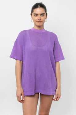 RIN500GD - Cotton Fishnet Mock Neck Big Tee -Tops Zone RIN500GD BlueViolet1