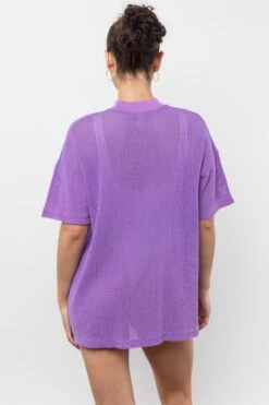 RIN500GD - Cotton Fishnet Mock Neck Big Tee -Tops Zone RIN500GD BlueViolet2