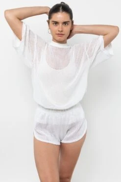 RIN500GD - Cotton Fishnet Mock Neck Big Tee -Tops Zone RIN500GD Natural5