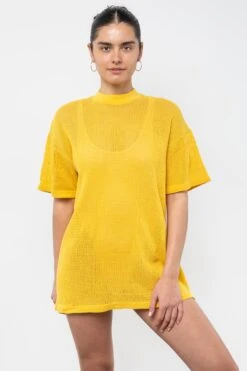 RIN500GD - Cotton Fishnet Mock Neck Big Tee -Tops Zone RIN500GD SpectraYellow1