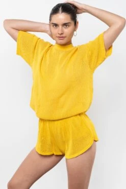 RIN500GD - Cotton Fishnet Mock Neck Big Tee -Tops Zone RIN500GD SpectraYellow2copy