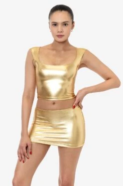 RLA385 - Lamé Micro Mini Skirt -Tops Zone RLA355 RLA385 STEPHANIE GOLD 1k