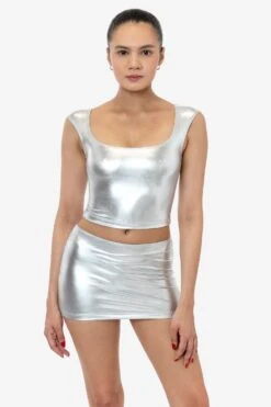 RLA385 - Lamé Micro Mini Skirt -Tops Zone RLA355 RLA385 STEPHANIE SILVER 1k