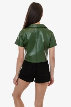 RLH3021 - Leather Cropped Camp Collar Shirt 9 RLH3021 - Leather Cropped Camp Collar Shirt -Tops Zone RLH3021 SABALGREEN 2x