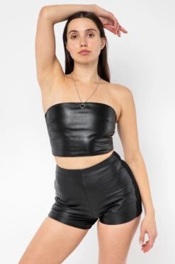RLH767 - 2 Tone Leather Ottoman Tube Top -Tops Zone RLH767 black4