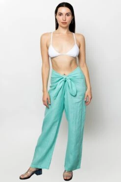 RLIN325 - Linen Tie Front Pants -Tops Zone RLIN325 Mint