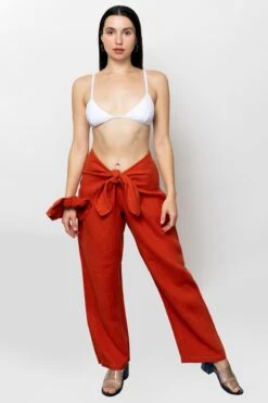 RLIN325 - Linen Tie Front Pants -Tops Zone RLIN325 Sunrise