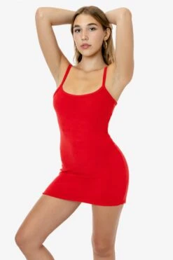 RLT3601 - Loop Terry Spaghetti Mini Dress -Tops Zone RLT3601 GRACIE RED 1