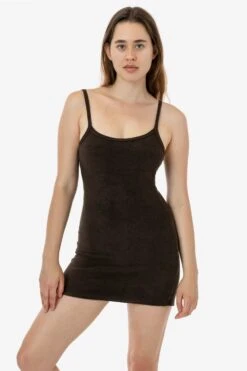 RLT3601 - Loop Terry Spaghetti Mini Dress -Tops Zone RLT3601 RACHEL BROWN 1