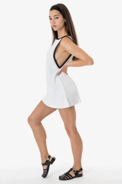 RLT3629 - Loop Terry Boatneck A-Line Dress -Tops Zone RLT3629 WHTBLK 2F