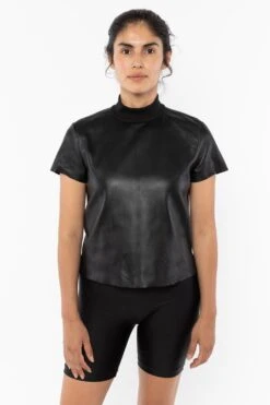 RLTH3401 - Leather Mockneck Tee -Tops Zone RLTH3401 Black 1