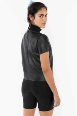 RLTH3401 - Leather Mockneck Tee -Tops Zone RLTH3401 Black 3