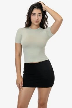 RN378 - Nylon Short Sleeve Crewneck Fitted Tee -Tops Zone RN378 ECRU 1k