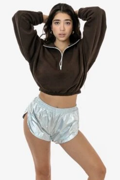 RNF304F - Metallic Nylon Foil Women's Running Shorts -Tops Zone RNF304F SILVER 1 s