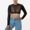 RNS079 - Micro Mesh Long Sleeve Crop Top