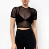 RNS078 - Micromesh Short Sleeve Crop Top Tee Shirt