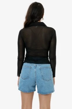RNS745 - Micro Mesh Long Sleeve Button Up -Tops Zone RNS745 BRITTANY BLACK2 1