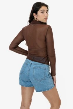 RNS745 - Micro Mesh Long Sleeve Button Up -Tops Zone RNS745 BRITTANY BROWN2 1