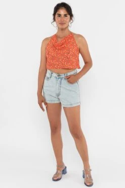 RPCH381 - Cowl Neck Halter Top -Tops Zone RPCH381 CoralFloral2