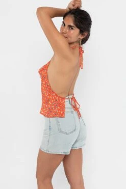 RPCH381 - Cowl Neck Halter Top -Tops Zone RPCH381 CoralFloral3