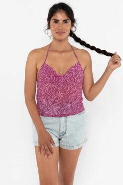 RPCH381 - Cowl Neck Halter Top -Tops Zone RPCH381 MagentaFloral1