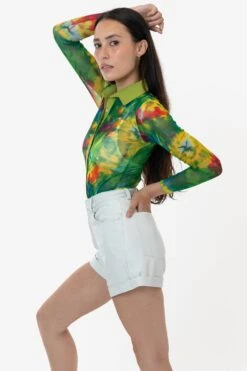 RNS745P - Printed Micro Mesh Long Sleeve Button Up 21 RNS745P - Printed Micro Mesh Long Sleeve Button Up -Tops Zone RURIKA LS 11S